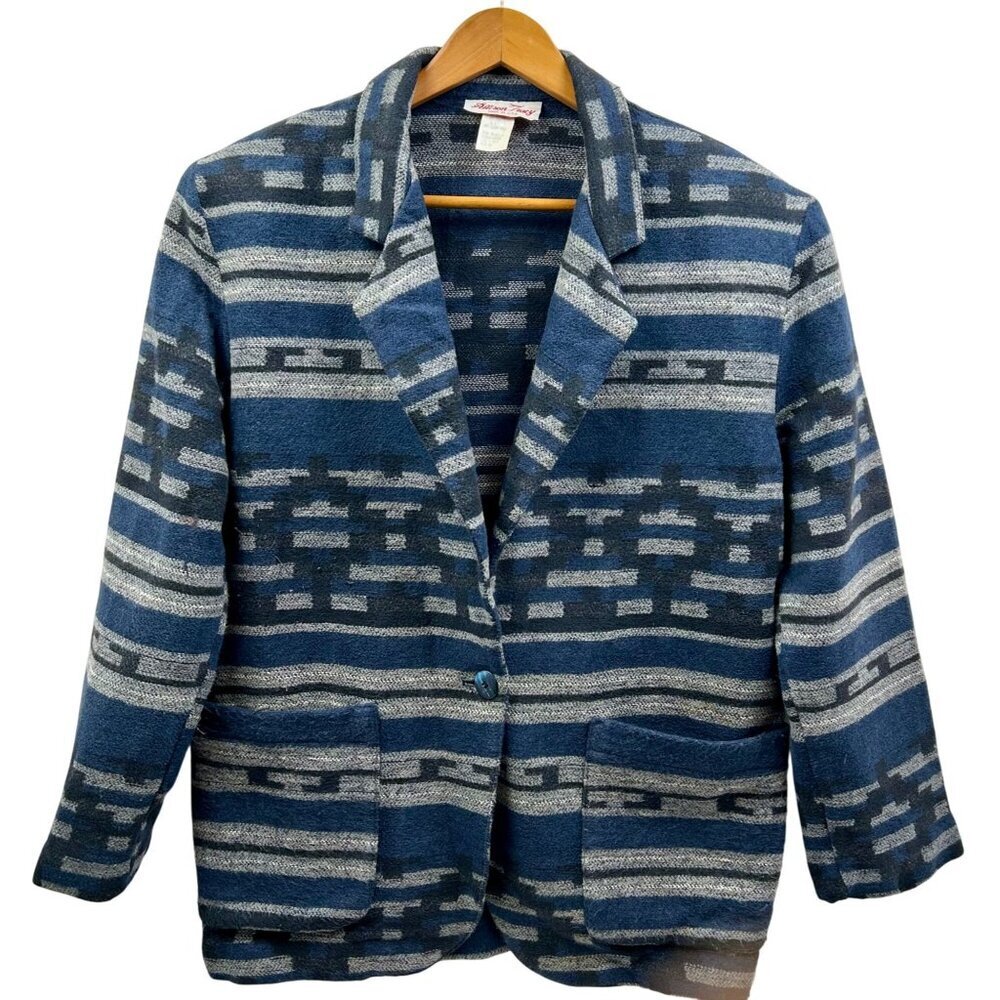 Vintage Allison Tracy Western Navajo Pattern Blazer Jacket Small Cotton Blend Bl
